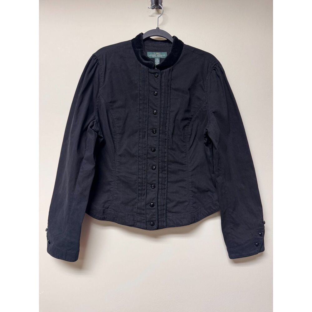 VINTAGE - LAUREN RALPH LAUREN JEANS Black Velvet Collar Denim Jacket/Shirt, XL